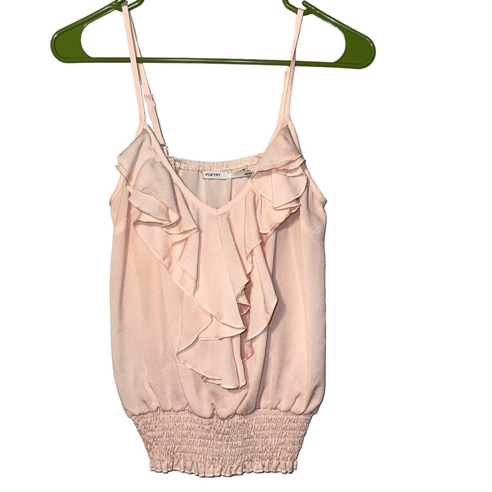 Pale Peach/Pink Summer Tank Top with Ruffle Front and Ruched Bottom